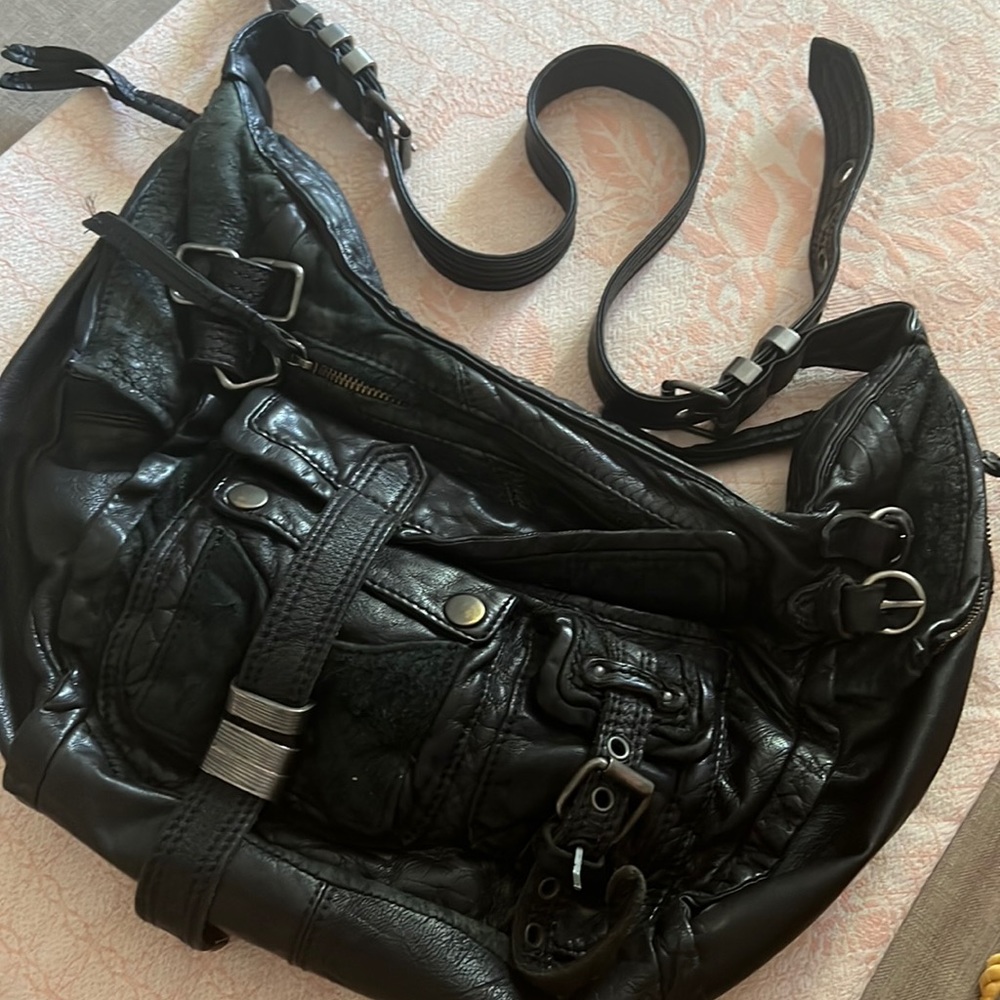 All Saints black leather bag